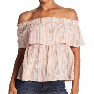 Lucky Brand womens blouse size M striped off the shoulder lightweight striped